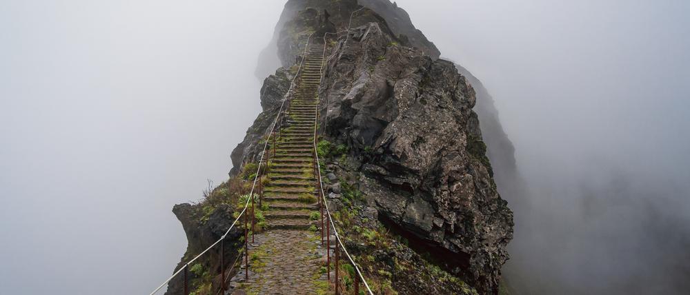 Blick über einen Felsen im Nebel (Symbolbild)