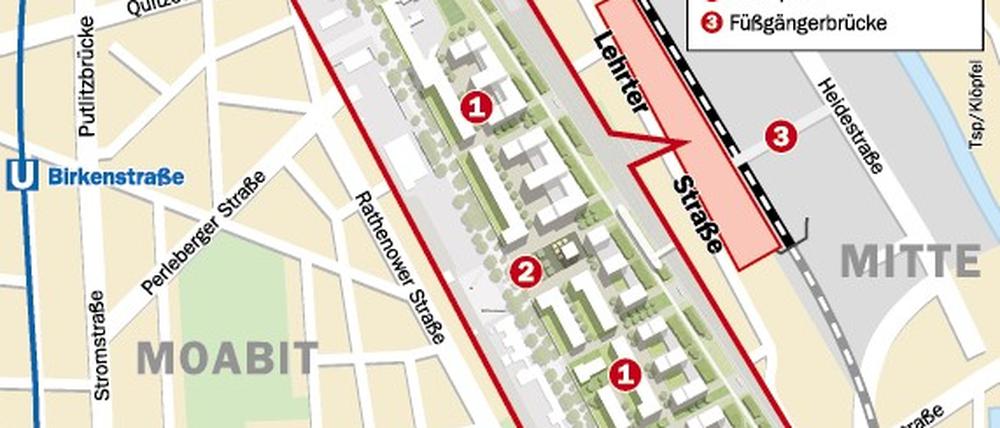 Park- und Grünflächen, eine Promenade am Kanal und ein zentral gelegenes neues Hafenbecken sollen das 40 Hektar große Gebiet prägen. Außerdem soll der Kunst-Campus in das Areal ausstrahlen, dessen Ecksteine der Hamburger Bahnhof (Museum für Gegenwart) sowie die Flick-Sammlung in den Rieckhallen bilden.