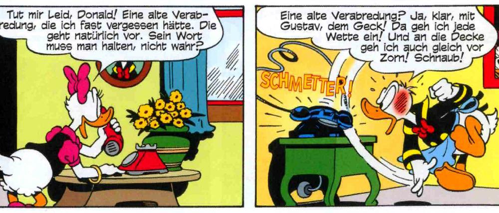 Cholerischer Klassiker. Bis ins hohe Alter zeichnete Vicar Donald und andere Figuren aus dem Disney-Universum. Diese Szene ist aus dem Jahr 2004.