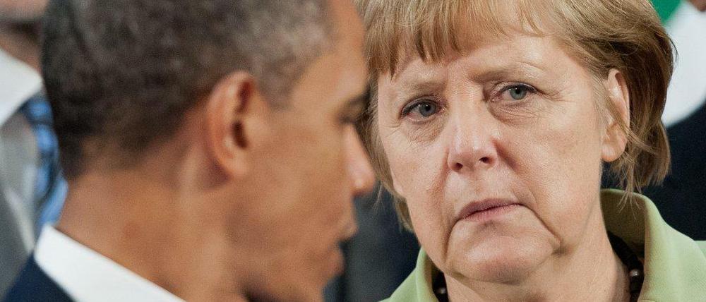 Bundeskanzlerin Angela Merkel (CDU) mit US-Präsident Barack Obama.