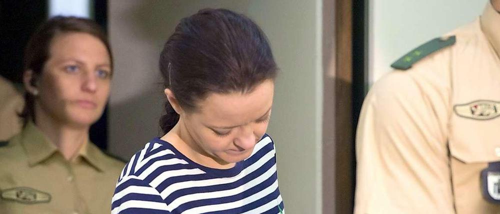 Die Angeklagte Beate Zschäpe am 100. Verhandlungstag des NSU-Prozesses.