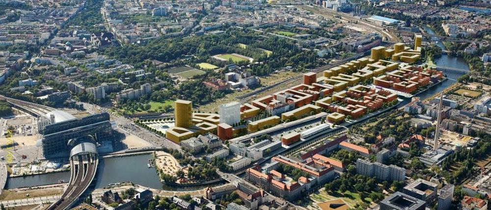 Berlin hat Visionen. So soll die Europacity zwischen Hauptbahnhof (ganz links) und Nordhafen aussehen.