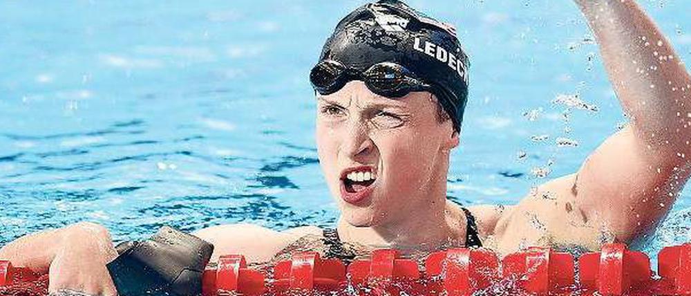 Zeitenwende. Die Amerikanerin Katie Ledecky stellte einen neuen Weltrekord über 1500 Meter Freistil auf.