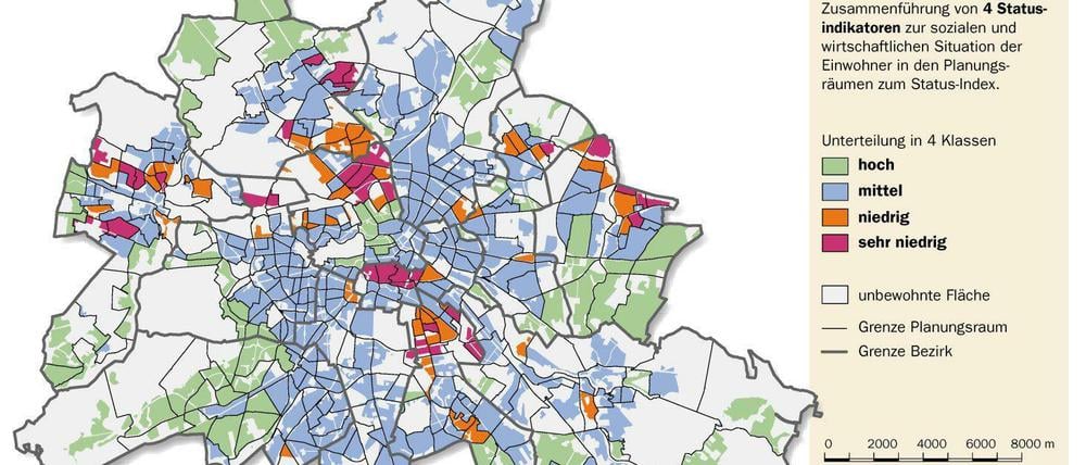 Verteilung der sozialen Ungleichheit in Berlin (Klick auf das Bild vergrößert die Grafik).