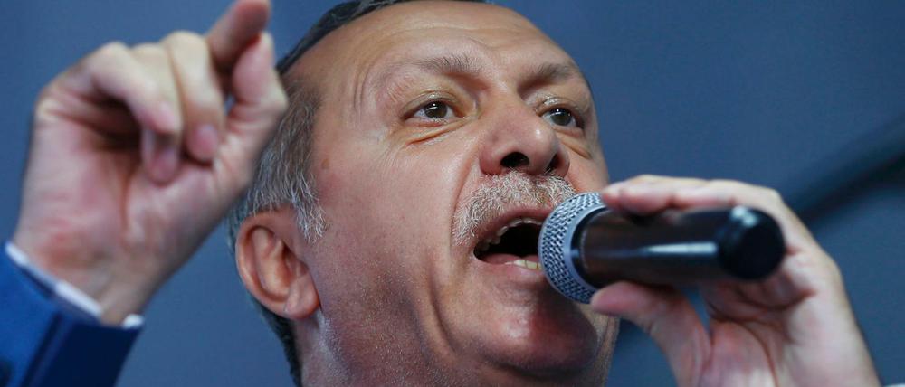 Präsident Recep Tayyip Erdogan am Samstagabend in Istanbul bei einer Rede vor Unterstützern.