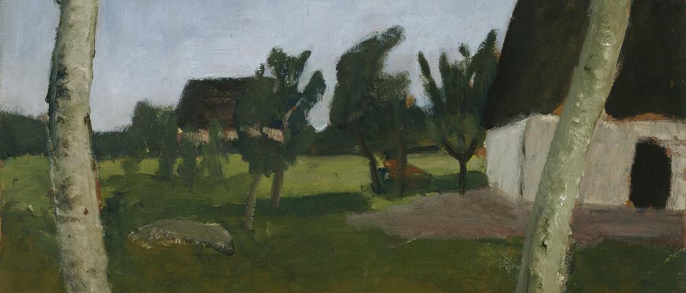 Paula Modersohn-Beckers "Häuser, Birken und Mond" aus der Zeit um 1902 aus dem Bremer Paula Modersohn-Becker Museum. Wolfgang Werner zeigt in "25 Jahre Berlin" auch Werke von Modersohn-Becker.