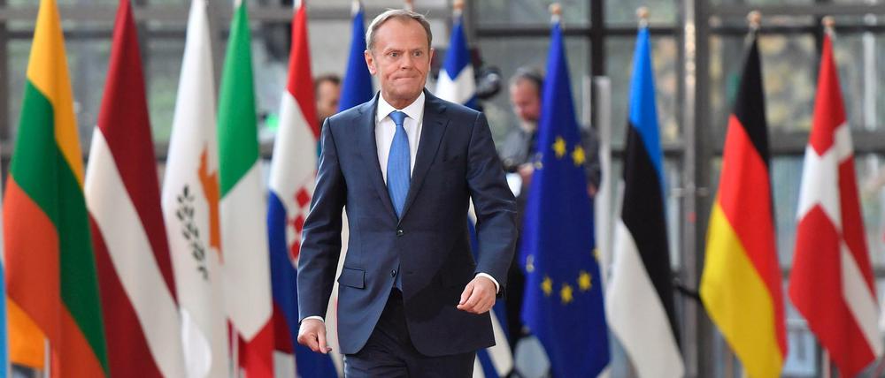 EU-Ratspräsident Donald Tusk auf dem Weg zum Brexit-Gipfel der Europäischen Union.
