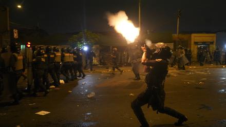Bereitschaftspolizei feuert am 20. Januar Tränengas auf Regierungsgegner.