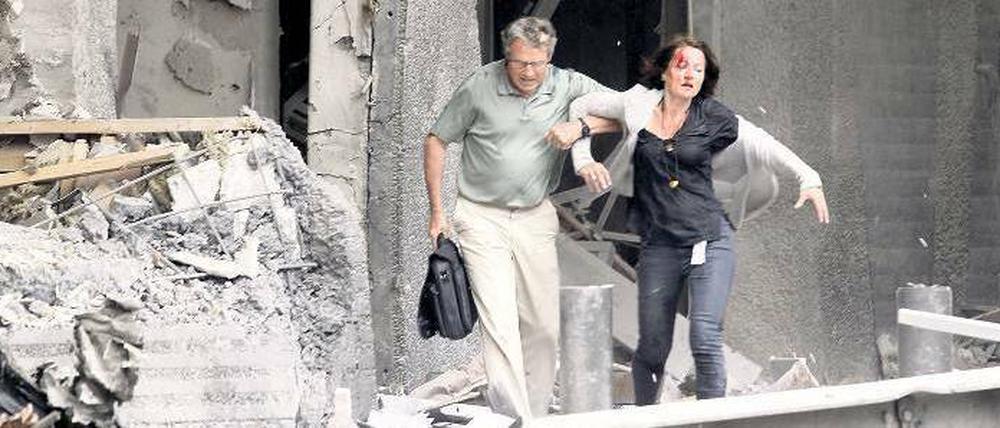Terror in Oslo. Die Detonation der Bombe zerstörte große Teile des Regierungsviertels in der norwegischen Hauptstadt. Foto: Morten Holm/AFP