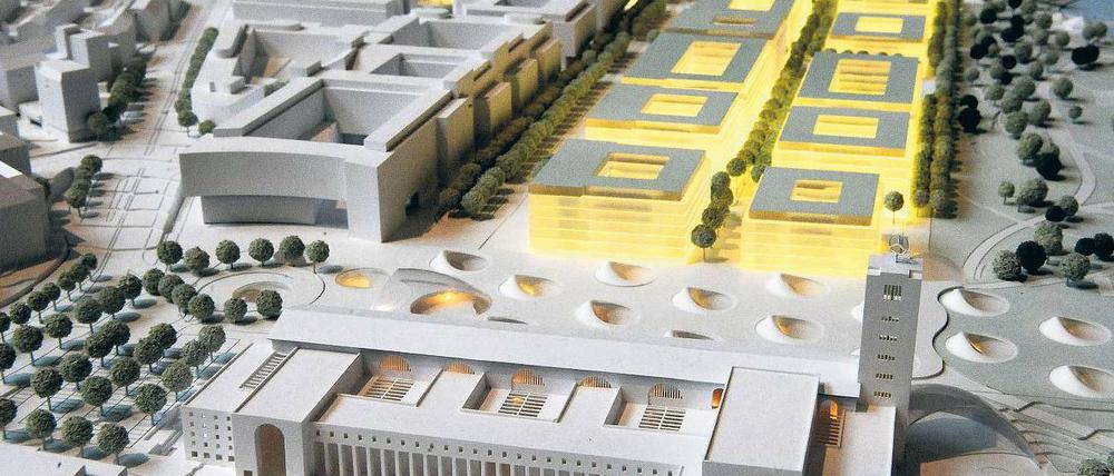 Investorengerecht. Auf dem durch die Verlegung der Gleise unter die Erde freiwerdenden Gebiet hinter dem Bahnhof soll ein „urbaner Citystandort“ entstehen, versprechen die Verantwortlichen. Kritiker befürchten fantasielose Blöcke. Foto: dpa