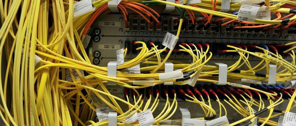 Glasfaserkabel in einem Serverraum.
