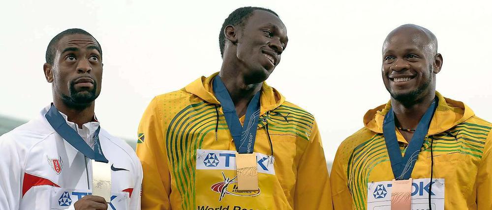 Zwei von drei. Tyson Gay (l.) und Asafa Powell (r.) sollen gedopt haben, bei Usain Bolt (Mitte) gibt es weiterhin nur Vermutungen.