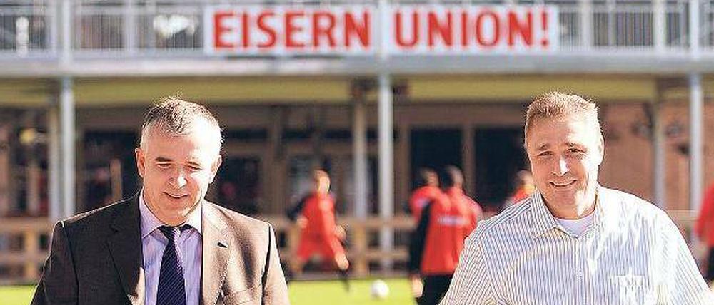 Ähnliche Vergangenheit. Unions Präsident Zingler (l.) und Geschäftsführer Kosche haben im Stasi-Regiment gedient.