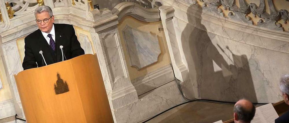 Bundespräsident Joachim Gauck am Freitag in der Frauenkirche in Dresden.
