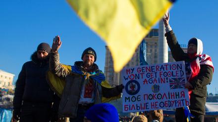 Große Aufbruchsstimmung auf dem Maidan-Revolution 2013/2014 in Kiew.