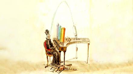 Louis-Bertrand Castels „ocular organ“, Karikatur von Charles Germain de Saint Aubin