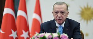 Präsident Erdogan bei einer Videokonferenz.