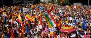 Die Demonstranten folgten dem Aufruf der konservativen Volkspartei (PP) von Oppositionsführer Alberto Núñez Feijóo und versammelten sich am Sonntag in Madrid auf dem Platz Felipe II.