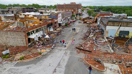 In Sulphur, Oklahoma, wurden zahlreiche Gebäude durch die Tornados zerstört.