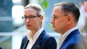 Die Vorsitzenden der AfD-Bundestagsfraktion Alice Weidel (l) und Tino Chrupalla bekommen Gegenwind aus der Wirtschaft.