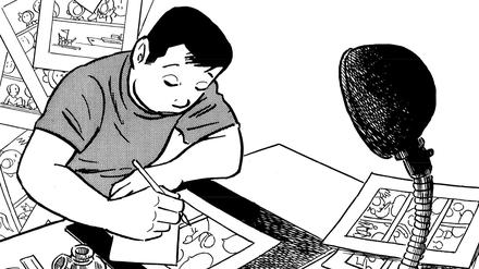 Zeichnen, zeichnen, zeichnen! Tatsumi in einem Selbstporträt als junger Mann auf dem Cover der deutschen Ausgabe seiner Autobiografie.