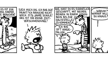Frühreif: Ein "Calvin und Hobbes"-Wochentagsstrip von 1992.