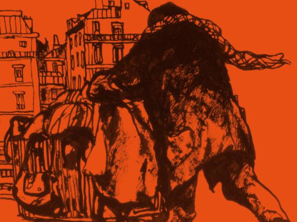 Außen orange, innen schwarz-weiß. Das Cover von Fred Vargas Kurzkrimi.