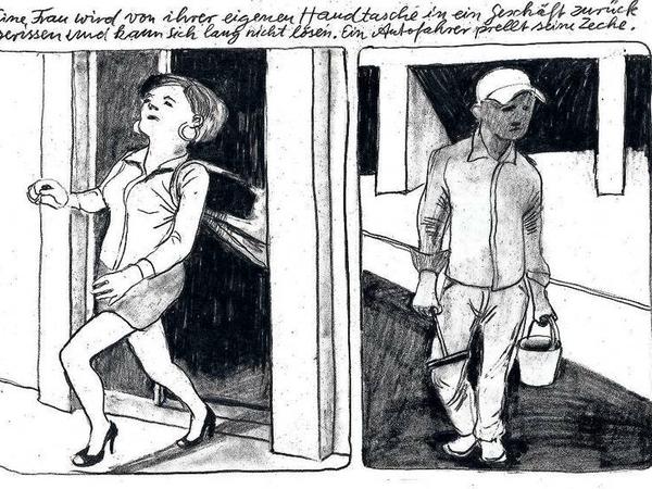 Gezeichnetes Tagebuch. Eine Szene aus Anke Feuchtenbergers „La talpa cantante“, das während des Comic-Austauschs entstand.