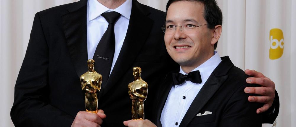 Siegerteam: Shaun Tan (rechts) und Andrew Ruhemann mit ihren Oscars.