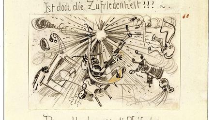 Ist das schon Comic? Die Bleistiftzeichnung Wilhelm Buschs für den vierten Streich von Max und Moritz, entstanden 1963-64.