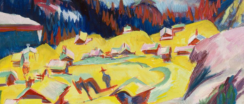 Altrosa und gelb. Frauenkirch im Winter (Ausschnitt), 1918 von Ernst Ludwig Kirchner gemalt.