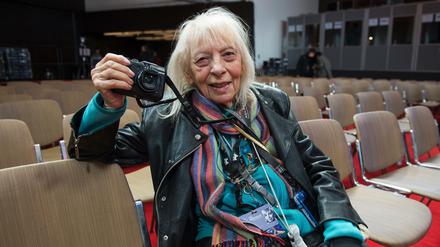 Berlinale-Fotografin Erika Rabau in ihrer legendären Ledermontur. 