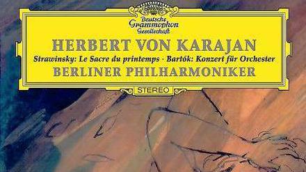 Plattencover der Karajan-Aufnahme von Strawinskys "Sacre du printepms" und Bartoks "Konzert für Orchester".