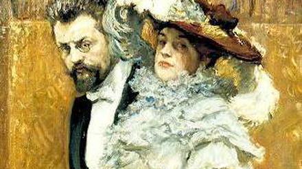 Max Slevogt liebte es, sich zu inszenieren. 1904 porträtiert er sich mit seiner Gattin auf dem Weg zum „Bal paré“.