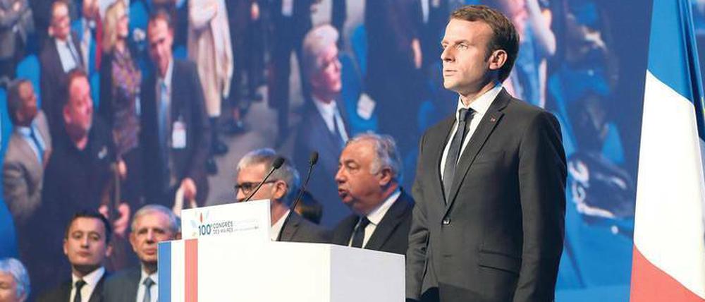 Wo bleibt die Vision für die Gesellschaft? Staatspräsident Macron Ende November beim Treffen der Bürgermeister Frankreichs in Paris.
