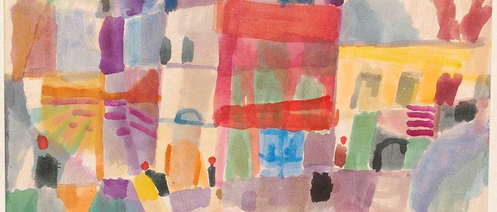 "Rote und gelbe Häuser in Tunis", 1914, von Paul Klee. Aquarell und Bleistift auf Papier auf Karton.