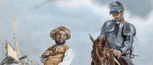 Weltliteratur. Miguel de Cervantes’ Figuren Don Quijote und Sancho Panza, hier auf einer Zeichnung aus dem 19. Jahrhundert.