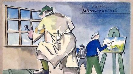 Schwarzarbeit. Zeichnung von Franciszek Znamirowski aus dem Jahr 1944.