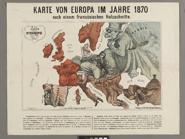 Als Europa aus lauter Feinden bestand. Paul Hadol gen. White: "Karte von Europa im Jahr 1870“, Karikatur nach einem frz. Holzschnitt.
