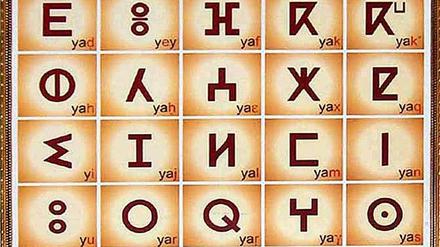 Das Alphabet Tifingahe der Amazigh, wie sich die Berber in marokko in ihrer Sprache nennen. Amazigh wird jetzt neben Arabisch Amtssprache Marokkos.