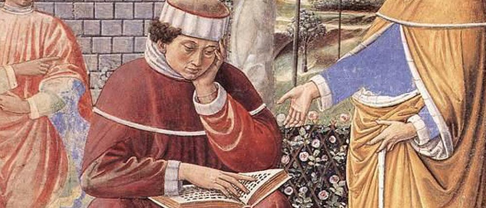 Nimm und lies: Augustinus wird bei der Lektüre von Paulus' Brief an die Römer bekehrt. Gemälde des Florentiner Renaissance-Malers Benozzo Gozzoli.