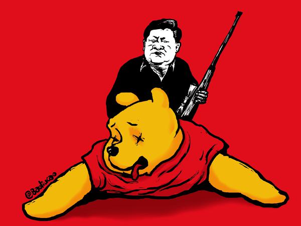 Xi Jinping jagt den Bären Pooh. Chinas Staatspräsident wird wegen seines Dauerlächelns in den kritischen sozialen Netzwerken als die Cartoonfigur dargestellt.