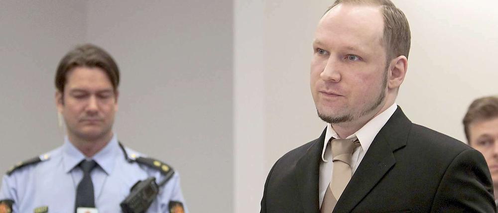Anders Behring Breivik am zweiten Tag seines Prozesses in Oslo. 