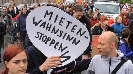Demonstration gegen hohe Mieten in Berlin. 
