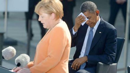 Der Präsident hört mit. Angela Merkel und Barack Obama beim Besuch des amerikanischen Staatsoberhaupts in Berlin Mitte Juni, kurz nach den ersten Enthüllungen über die Spähprogramme des US-Geheimdienstes NSA.