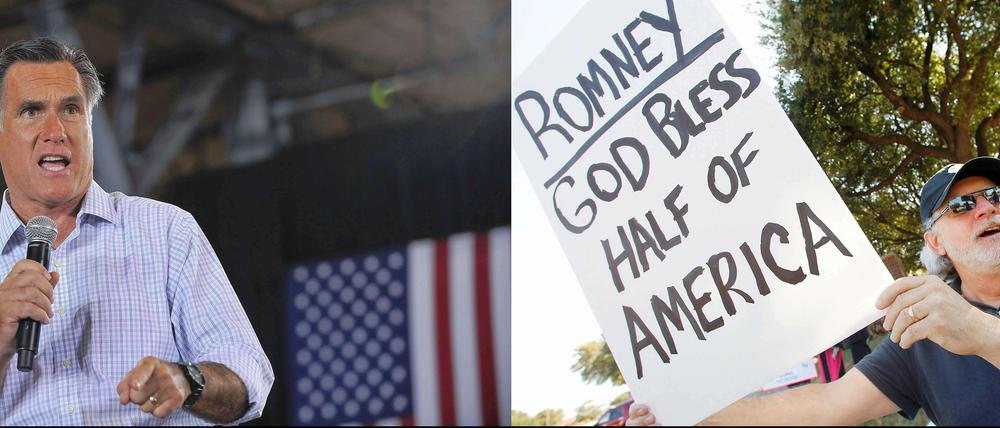 Mitt Romney hat viele Wähler gegen sich aufgebracht - wie das Bild rechts zeigt.