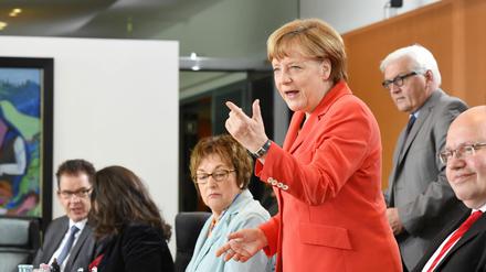 Angela Merkel vor Beginn der Kabinettsitzung am Mittwoch 27. Mai 2015.