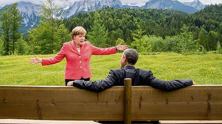Angela Merkel und Barack Obama in Elmau am 8 Juni 2015.