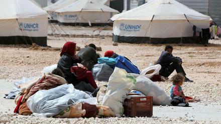 Syrische Flüchtlinge nach ihrer Ankunft in Saatari/Jordanien.
