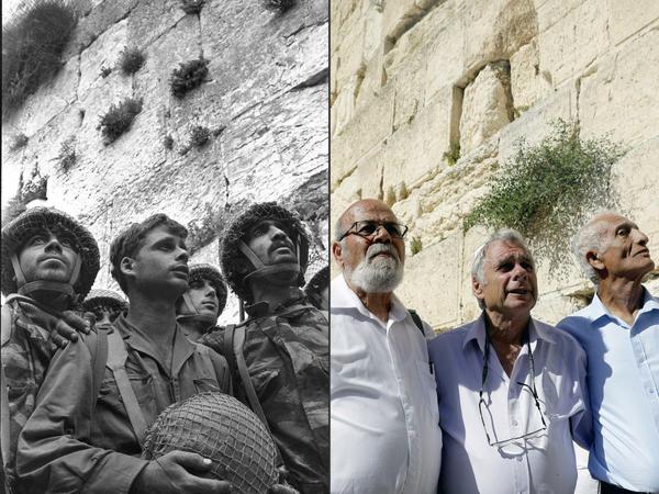 Gerührt. Israelische Soldaten vor der Klagemauer in Jerusalem, vor 50 Jahren und heute.